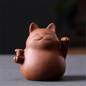 8.9cm Chinese Yixing Creative Handmade Purple Clay Cat Home Decoration Tea Pet
