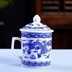 New Chinese Dragon Coffee Mug with Lid Porcelain Office China Tea Cups Gifts
