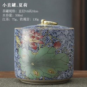 Chinese Style Tea Pot Ceramic Sealed Pot Storage Jar Household Retro Tea Box