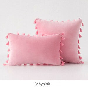 Tassel Velvet Sofa Pillow Cover Solid Plush Sofa Cushion Cover Fringe Pillowcase