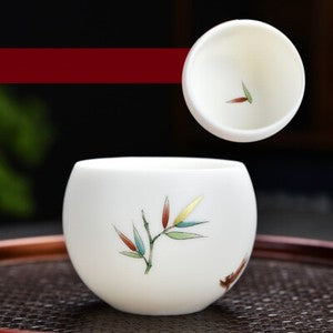 Ceramic Tea Cup Fat Mutton Jade Porcelain Master Cup Butterfly Print Cup 140ml