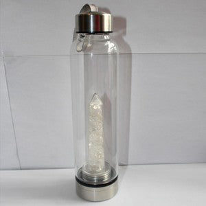 Natural Quartz Crystal Gravel Gemstone Healing Glass Energy Elixir Water Bottle