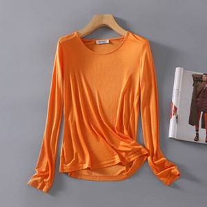 Womens lingerie Mulberry Silk Knitted Round Neck T Shirt Undershirt Long Sleeve