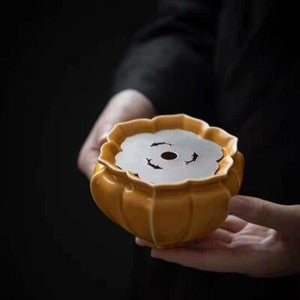 Porcelain Holder For Tea Pot Water Reservoir Pot Mat Lotus Design Copper Filter