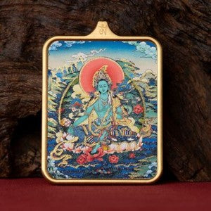 Tibetan Thangka Pendant Lhamo Jambhala Green Tara Amulet Car Hang Buddhist Charm