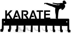 Karate Sparring Medal Hanger & Belt Rack -14.5 inches W/ 10 Hooks Metal Wall Art