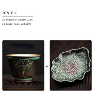 Lotus Ceramic Tea Cup with Saucer Small Gongfu Cup