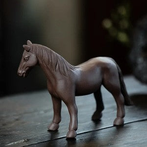 12cm Chinese Yixing Purple Clay Lucky Zodiac Horse Tea Pet Statue Ornament