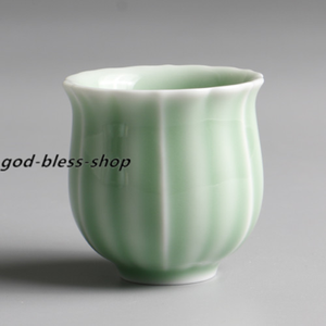 One Tea Cup Petal Design Longquan Celadon Porcelain Cup Ceramic Solid Color 80ml