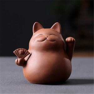8.9cm Chinese Yixing Creative Handmade Purple Clay Cat Home Decoration Tea Pet