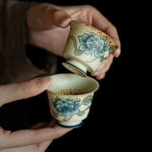 Handpainted Gaiwan Teacup Pitcher Ceramic Peony Print Master Cup Tureen Fair Cup