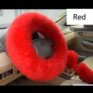 Universal 3Pcs Fur Wool Furry Fluffy Thick Car Steering Wheel Cover Accessories