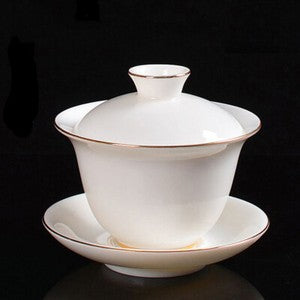 Gaiwan Tea Brewer Bowl Cup Saucer Porcelain Tureen Solid Color Dehua Cup Bowl