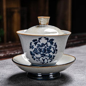 170ml Blue and White Ceramic Handpainted Gaiwan Tea Brewing Bowl Kung Fu Teaware