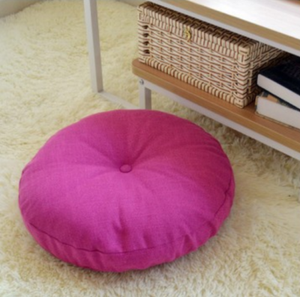 Linen Floor Pillow Seating Cushion with Removable Zippered Cover Thick Round 18"