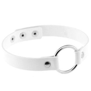 Gothic Punk White Pu Leather Spiked Rivet O-Ring Collar Stud Choker Necklace