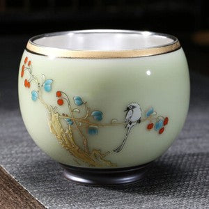 999 Silver gilt tea bowl Ru Kiln Antique Tea Cup Chinese kungfu master tea cup