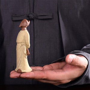 Historical Human Statue Yixing Zisha Purple Clay Tea Pet Posture On Tea Table