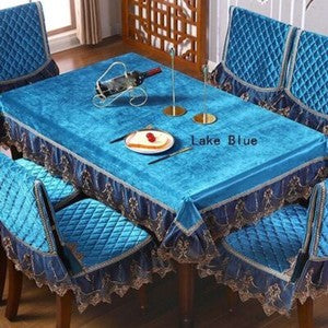 Rectangle Table Cover Cloth Velvet Embroidered Lace Trim Tablecloth Decor Luxury
