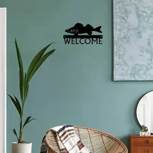 Welcome Sign Wall Stickers Artwork Walleye Fish Metal Wall Art Home Decor