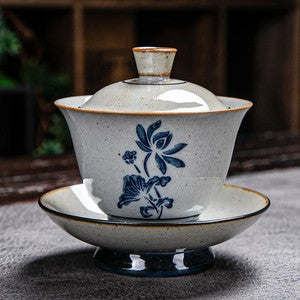 170ml Blue and White Ceramic Handpainted Gaiwan Tea Brewing Bowl Kung Fu Teaware