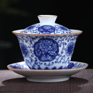 Jingdezhen Blue-and-white Porcelain Gaiwan Chinese Ceramic Tureen With Saucer