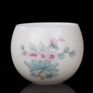 Mutton Fat Jade Porcelain Cup 150ml Handpainted Master Tea Cup Under Glaze Lotus