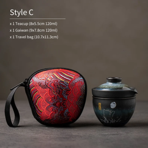 Embersceramic Cute Cat Ceramic Tea Cups and Sets Travel Tea Set with Bag