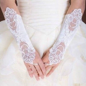 Lace Satin Gloves Thin Long Bride Wedding Party Arm Elbow