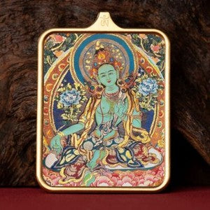 Tibetan Thangka Pendant Lhamo Jambhala Green Tara Amulet Car Hang Buddhist Charm