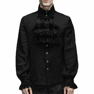 Fashion Mens Shirt Top Black/white Gothic Steampunk Victorian Regency Aristocrat