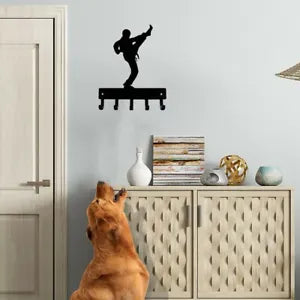 Karate Kick Male Sport - Key Hooks Holder Wall Mounted Hook Up Artwork Shape