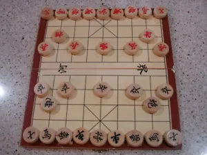 Chinese Chess, Xiangqi, Complete Set, 1" Inch Birchwood Pieces W/Board MINT