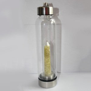 Natural Quartz Crystal Gravel Gemstone Healing Glass Energy Elixir Water Bottle