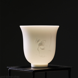 150ml Chinese Jade Porcelain Tea Cup Handmade Carved Flower Relief Personal