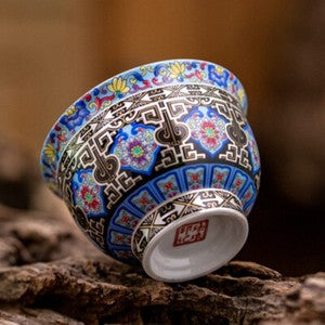 3.4oz Porcelain Tea Cup Color Enamel Craft Ceramic Master Cup China Palace Style
