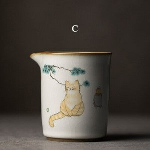 300Ml Chinese Ceramic Fair Cup Chahai Cat Pattern Kung Fu Tea Set Accessories