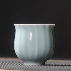 One Tea Cup Petal Design Longquan Celadon Porcelain Cup Ceramic Solid Color 80ml