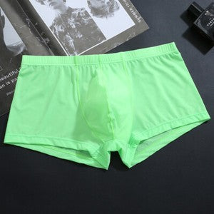 Men's Sexy Ice Silk Transparent Convex Panties Boxer Briefs Underpants Underwear