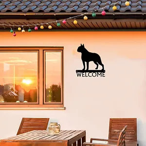 Dog Welcome Sign Boston Terrier - Size 12" x 13.6" Metal Wall Art
