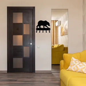 Bear #02 Key Rack Hanger - 6 inch Wide /Large 9 inch Wide Metal Wall Art