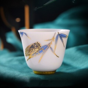 Dehua Fat Mutton Jade Porcelain Tea Cup 50ml Hand Drawing Floral Fish Painted