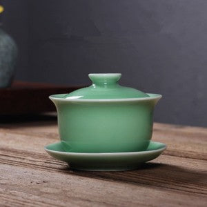 Real Longquan Celadon Gaiwan China Tea Bowl Porcelain Cup Saucer Marked Tea Bowl