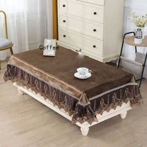 Rectangle Table Cover Cloth Velvet Embroidered Lace Trim Tablecloth Decor Luxury
