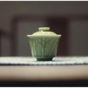 Boutique Handmade Gaiwan Porcelain Tea Cup Bamboo Relief Celadon Tureen 100ml