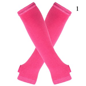 Women Striped Arm Sleeve Mittens Arm Hand Warmer Knitted Long Fingerless Gloves