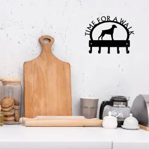Doberman (Natural Ear) Time for a Walk Key Rack Dog Leash Hanger Metal Wall Art