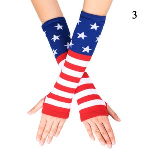 Women Striped Arm Sleeve Mittens Arm Hand Warmer Knitted Long Fingerless Gloves