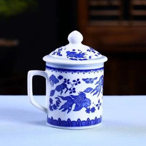 New Chinese Dragon Coffee Mug with Lid Porcelain Office China Tea Cups Gifts