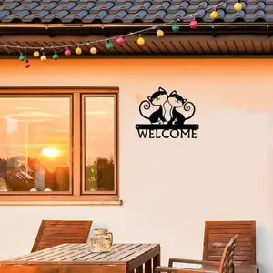 Twin Cats - Welcome Sign Wall Stickers Shape Decoration Metal Ornaments